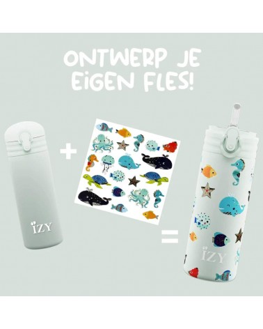 Vie sous marine - Gourde enfant isotherme avec paille IZY Bottles gourde sport metal d eau aluminium thé design