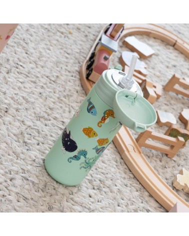 Vie sous marine - Gourde enfant isotherme avec paille IZY Bottles gourde sport metal d eau aluminium thé design