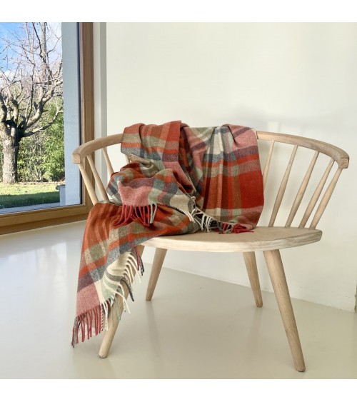 Plaid Portree Orange - Couverture en laine mérinos Bronte by Moon un plaid cocooning couverture chaude douce plaide lit