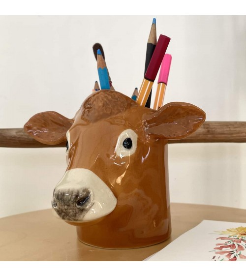 Vache - Jersiaise - Porte crayon & stylo, Petit pot de fleur Quail Ceramics bureau original design pour plantes intérieur à c...