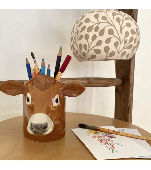 Vache - Jersiaise - Porte crayon & stylo, Petit pot de fleur Quail Ceramics bureau original design pour plantes intérieur à c...