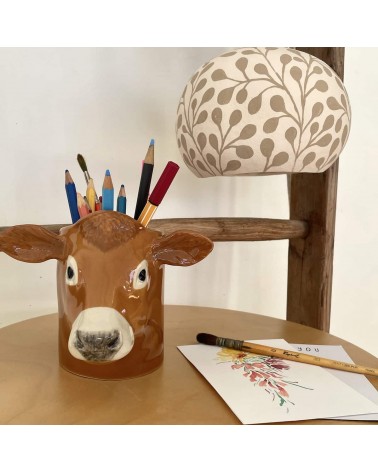 Vache - Jersiaise - Porte crayon & stylo, Petit pot de fleur Quail Ceramics bureau original design pour plantes intérieur à c...
