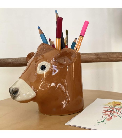 Vache - Jersiaise - Porte crayon & stylo, Petit pot de fleur Quail Ceramics bureau original design pour plantes intérieur à c...