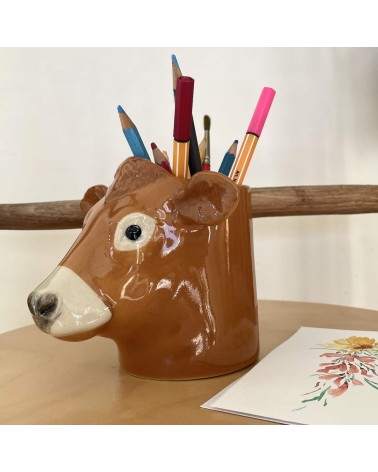 Vache - Jersiaise - Porte crayon & stylo, Petit pot de fleur Quail Ceramics bureau original design pour plantes intérieur à c...