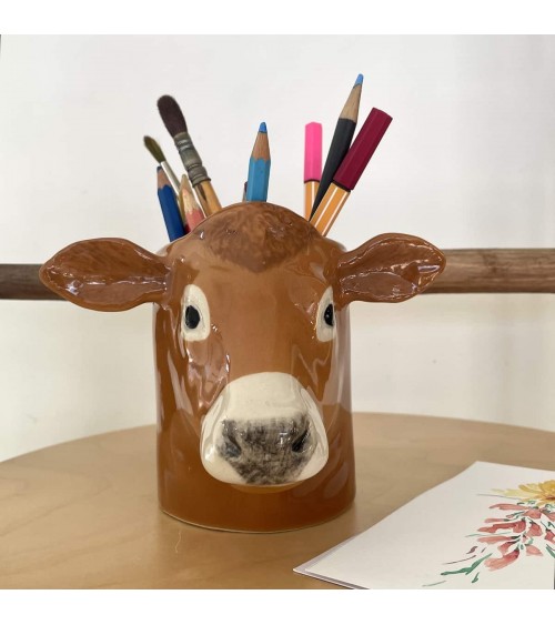 Vache - Jersiaise - Porte crayon & stylo, Petit pot de fleur Quail Ceramics bureau original design pour plantes intérieur à c...