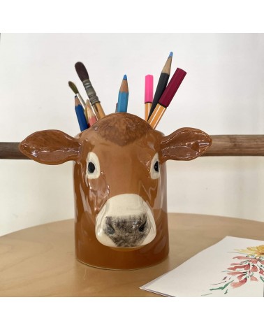 Vache - Jersiaise - Porte crayon & stylo, Petit pot de fleur Quail Ceramics bureau original design pour plantes intérieur à c...