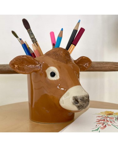 Vache - Jersiaise - Porte crayon & stylo, Petit pot de fleur Quail Ceramics bureau original design pour plantes intérieur à c...