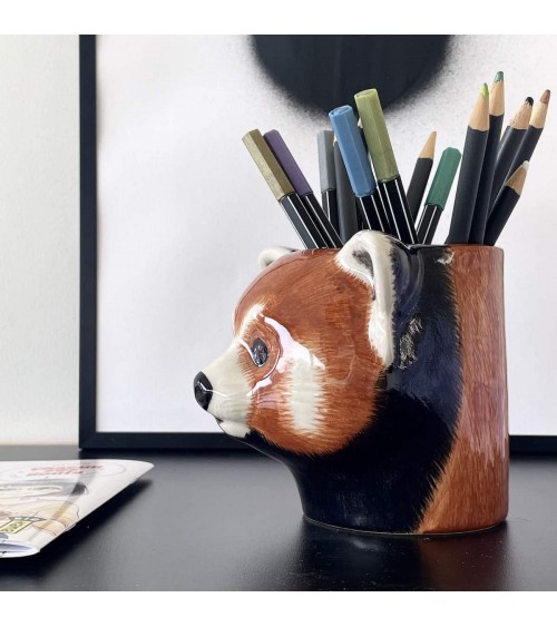 Red panda - Animal Pencil pot & Flower pot Quail Ceramics pretty pen pot holder cutlery toothbrush makeup brush