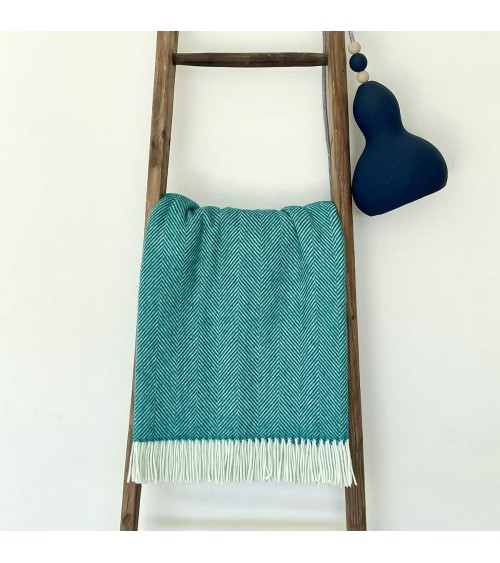HERRINGBONE Jade - Merino wool blanket Bronte by Moon best for sofa throw warm cozy soft