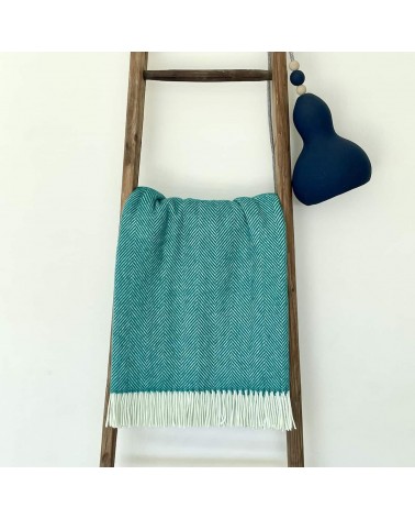 HERRINGBONE Jade - Merino wool blanket Bronte by Moon best for sofa throw warm cozy soft