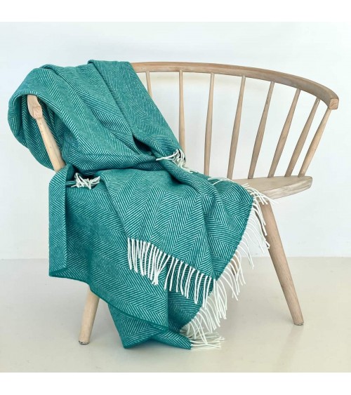 Plaid HERRINGBONE Vert Jade - Couverture en laine mérinos Bronte by Moon plaide pour canapé de lit cocooning chaud