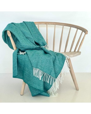 Plaid HERRINGBONE Vert Jade - Couverture en laine mérinos Bronte by Moon plaide pour canapé de lit cocooning chaud