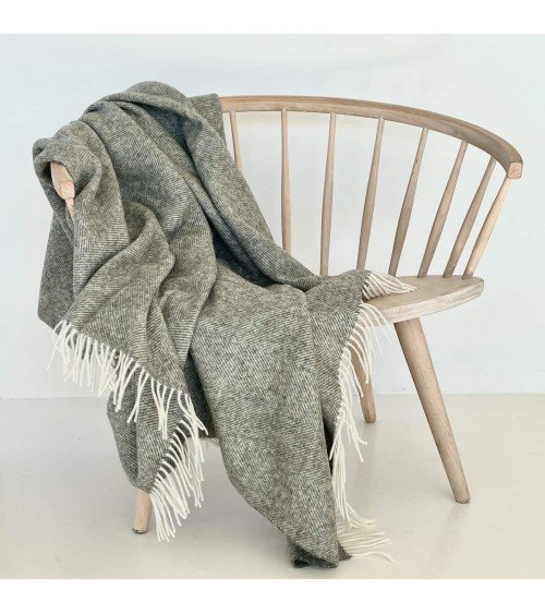 HERRINGBONE Vintage Grey - Plaid en pure laine vierge Bronte by Moon plaide pour canapé de lit cocooning chaud