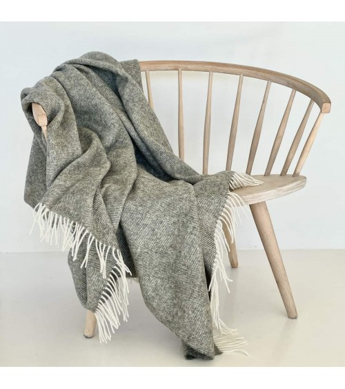 HERRINGBONE Vintage Grey - Plaid, couverture en pure laine vierge Bronte by Moon plaide pour canapé de lit cocooning chaud