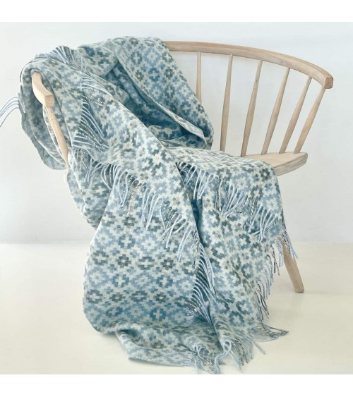 Plaid Dartmouth Bleu - Couverture en pure laine vierge Bronte by Moon plaide pour canapé de lit cocooning chaud