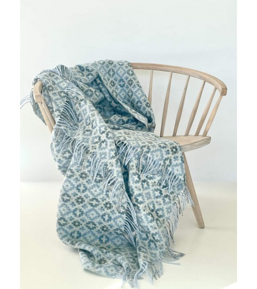 Dartmouth Blue - Pure new wool blanket Bronte by Moon best for sofa throw warm cozy soft