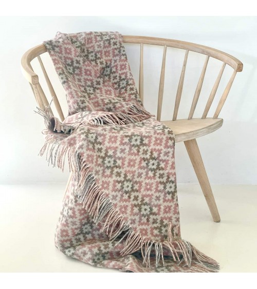 Dartmouth Coral - Pure new wool blanket Bronte by Moon best for sofa throw warm cozy soft