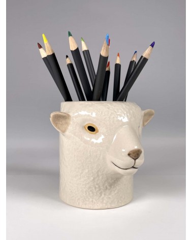 Mouton Southdown - Porte crayon & stylo, Petit pot de fleur Quail Ceramics bureau original design pour plantes intérieur à co...