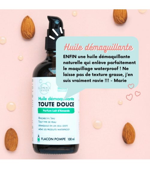 Huile démaquillante - Parfum Lait d'amande Clémence et Vivien cosmetique naturel de qualité vegan