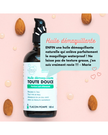 Huile démaquillante - Parfum Lait d'amande Clémence et Vivien cosmetique naturel de qualité vegan