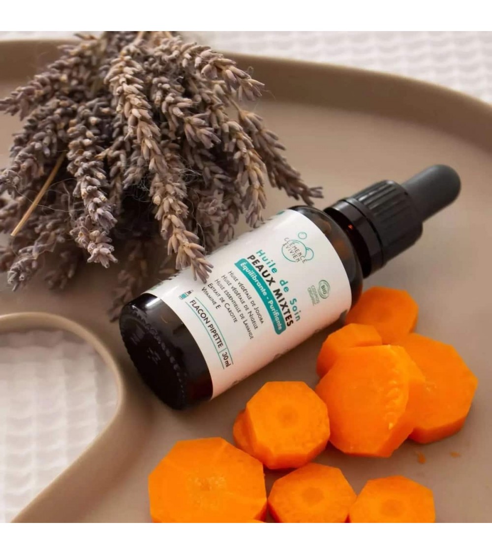 Huile de soin peaux mixtes Clémence et Vivien cosmetique naturel de qualité vegan
