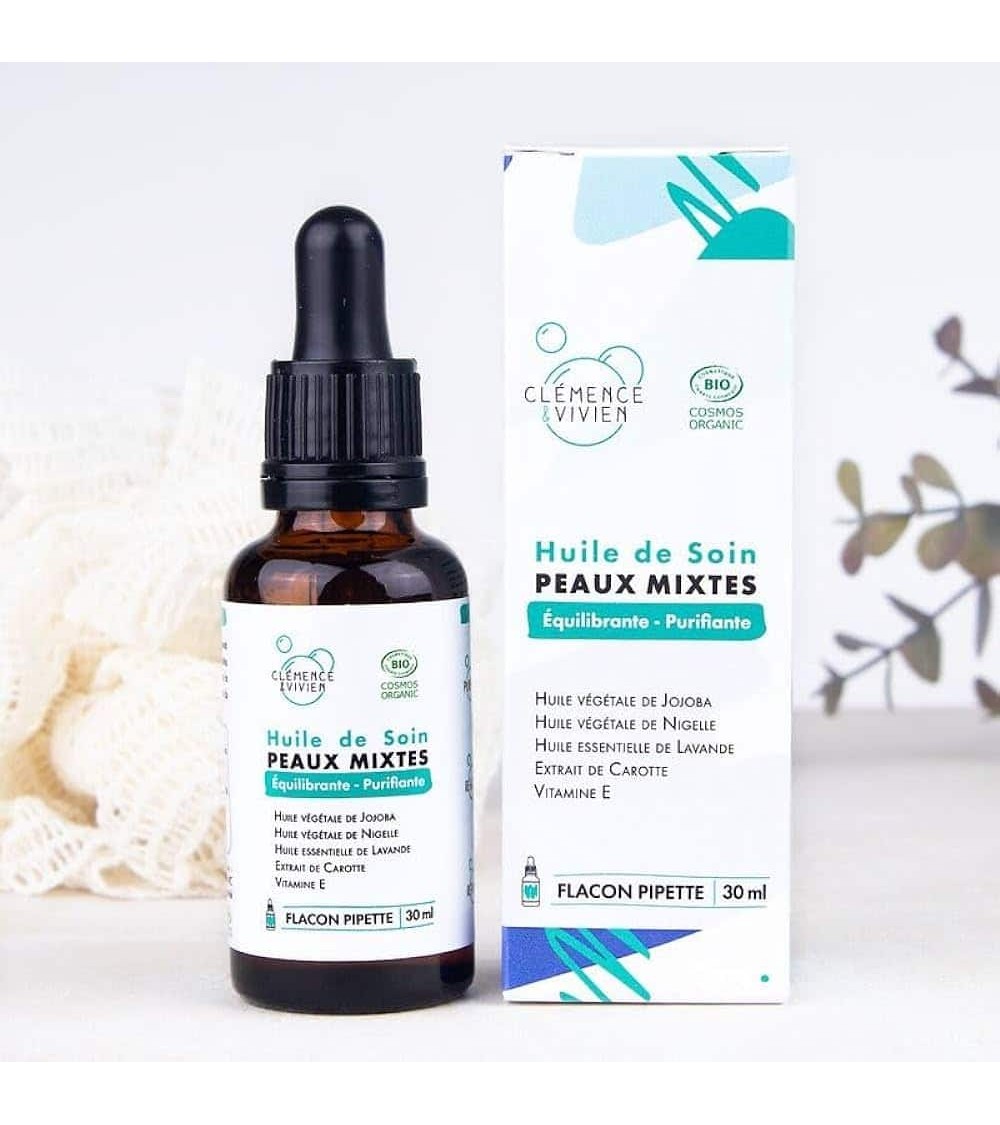 Huile de soin peaux mixtes Clémence et Vivien cosmetique naturel de qualité vegan