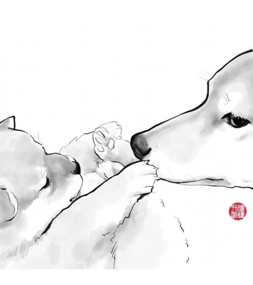 Biglietto d'auguri - Madre e cucciolo di Shiba Inu Rice&Ink spiritoso auguri buon compleanno matrimonio di nascita bimbo di n...