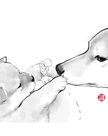 Biglietto d'auguri - Madre e cucciolo di Shiba Inu Rice&Ink spiritoso auguri buon compleanno matrimonio di nascita bimbo di n...