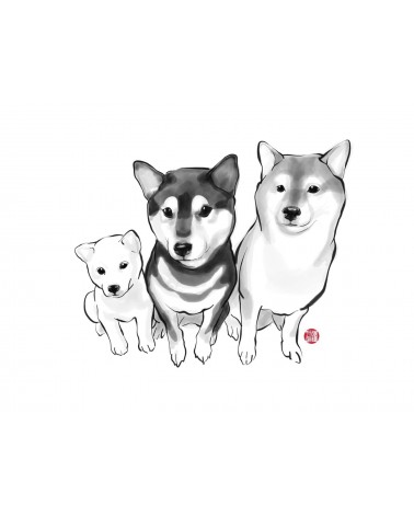 Greeting Card - Three Musketeers Shiba Inu Rice&Ink happy birthday wishes for a good friend congratulations cards