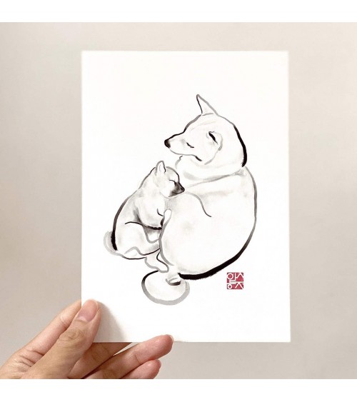 Greeting Card - Shiba - Snuggle with Mom Rice&Ink happy birthday wishes for a good friend congratulations cards
