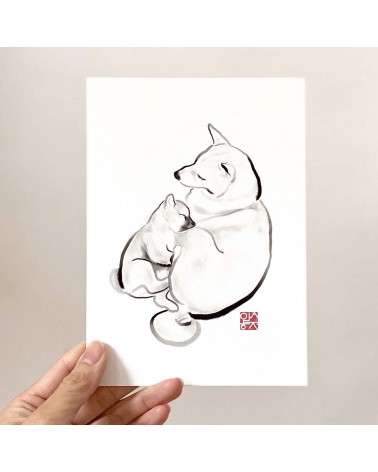 Grußkarte - Shiba - Kuscheln mit Mama Rice&Ink glückwunschkarte zur hochzeit geburt zum geburtstag kaufen