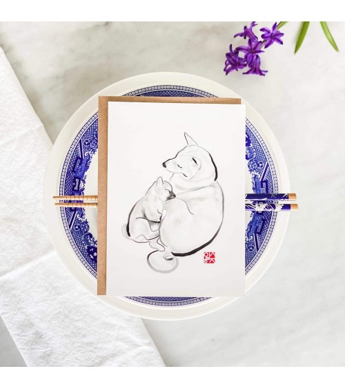 Grußkarte - Shiba - Kuscheln mit Mama Rice&Ink glückwunschkarte zur hochzeit geburt zum geburtstag kaufen