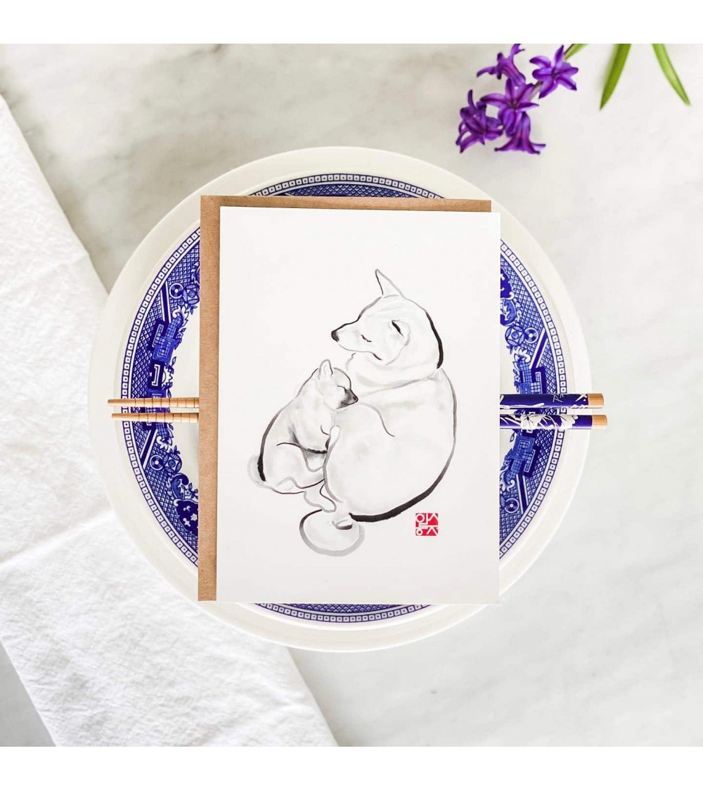Greeting Card - Shiba - Snuggle with Mom Rice&Ink happy birthday wishes for a good friend congratulations cards