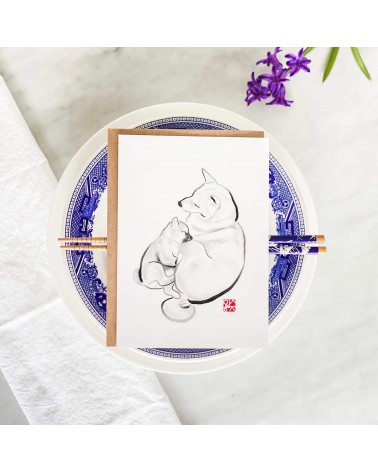 Grußkarte - Shiba - Kuscheln mit Mama Rice&Ink glückwunschkarte zur hochzeit geburt zum geburtstag kaufen