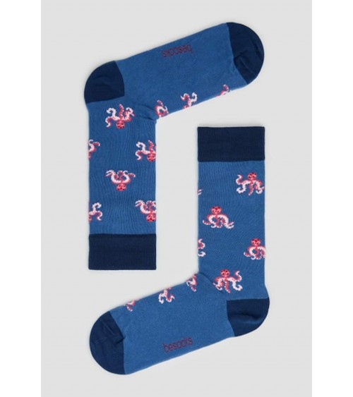 Chaussettes BeOctopus - Pieuvres - Bleu Besocks jolies pour femme originales pour homme chausset rigolotes drole Suisse