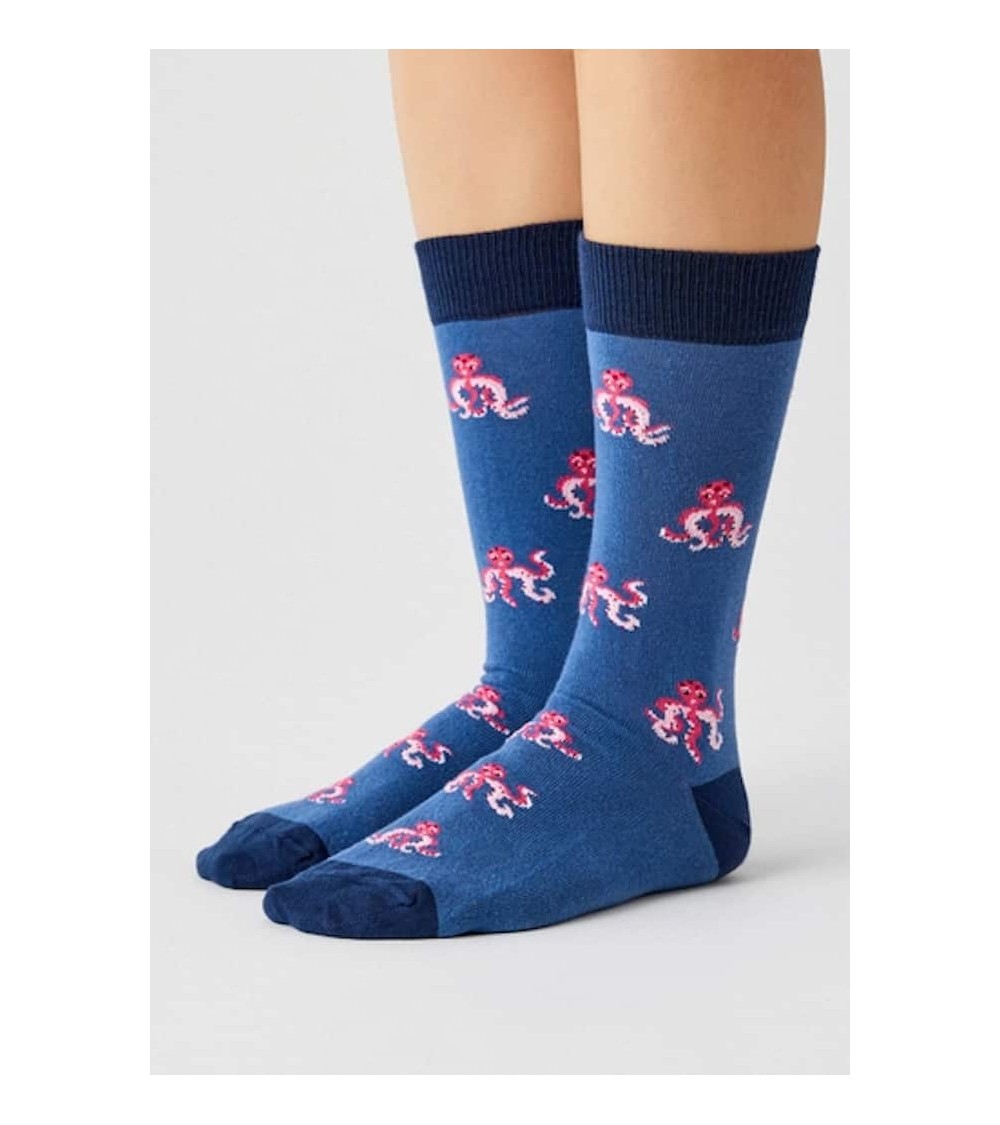 Chaussettes BeOctopus - Pieuvres - Bleu Besocks jolies pour femme originales pour homme chausset rigolotes drole Suisse