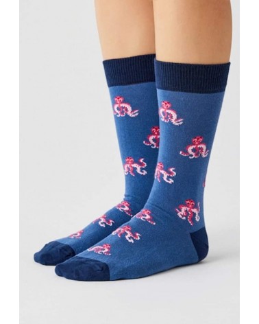 Chaussettes BeOctopus - Pieuvres - Bleu Besocks jolies pour femme originales pour homme chausset rigolotes drole Suisse