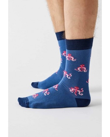 Chaussettes BeOctopus - Pieuvres - Bleu Besocks jolies pour femme originales pour homme chausset rigolotes drole Suisse