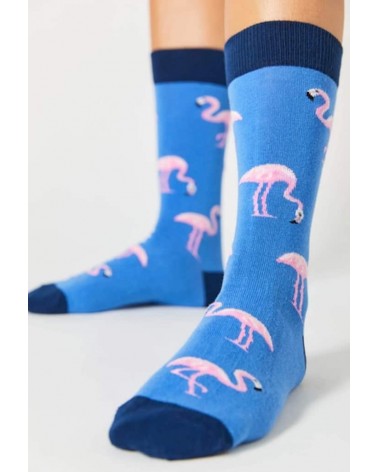 Chaussettes BeFlamingo - Flamant rose - Bleu Besocks jolies chausset pour homme femme fantaisie drole originales