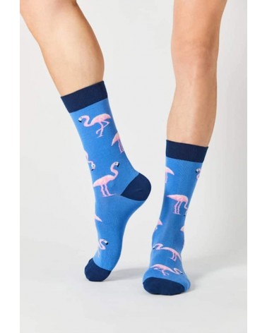 Chaussettes BeFlamingo - Flamant rose - Bleu Besocks jolies chausset pour homme femme fantaisie drole originales