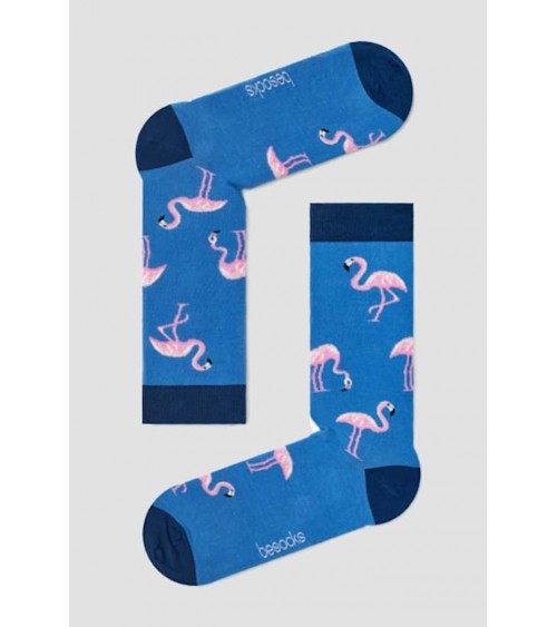 Chaussettes BeFlamingo - Flamant rose - Bleu Besocks jolies pour femme originales pour homme chausset rigolotes drole Suisse