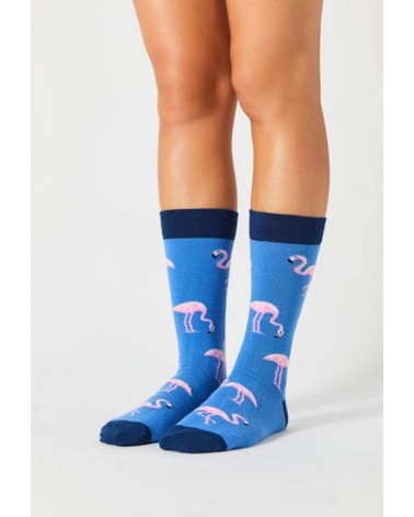 Chaussettes BeFlamingo - Flamant rose - Bleu Besocks jolies chausset pour homme femme fantaisie drole originales