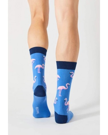 Chaussettes BeFlamingo - Flamant rose - Bleu Besocks jolies chausset pour homme femme fantaisie drole originales