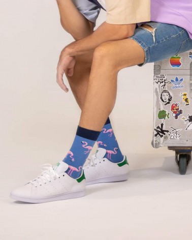 Chaussettes BeFlamingo - Flamant rose - Bleu Besocks jolies chausset pour homme femme fantaisie drole originales