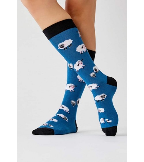 Chaussettes BeSheep - Mouton - Bleu Besocks jolies pour femme originales pour homme chausset rigolotes drole Suisse