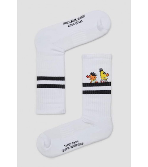Be Sesame Street Epi & Blas - Chaussettes de sport blanches Besocks jolies chausset pour homme femme fantaisie drole originales
