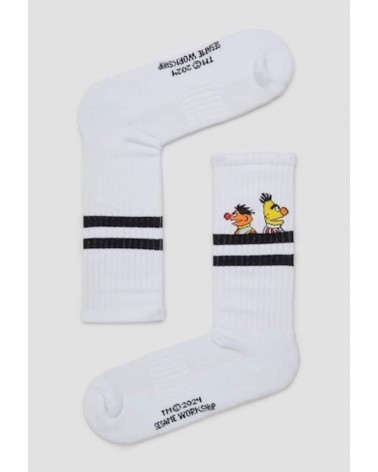 Be Sesame Street Epi & Blas - Chaussettes de sport blanches Besocks jolies chausset pour homme femme fantaisie drole originales