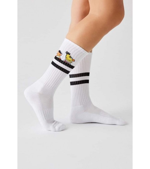 Be Sesame Street Epi & Blas - Chaussettes de sport blanches Besocks jolies chausset pour homme femme fantaisie drole originales