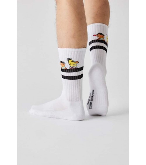 Be Sesame Street Epi & Blas - Chaussettes de sport blanches Besocks jolies chausset pour homme femme fantaisie drole originales