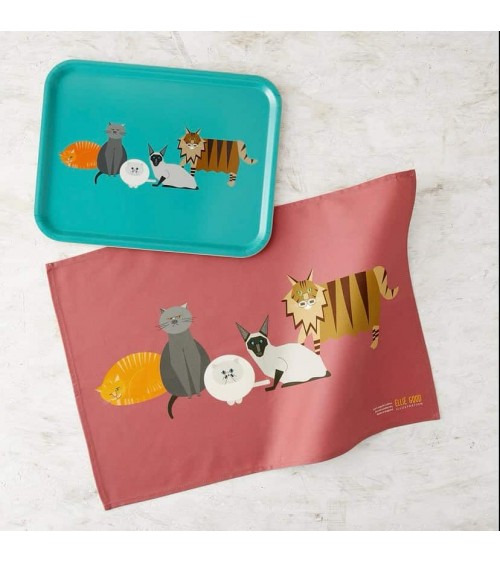 Caractères de chats - Plateau de service rectangulaire en bois Ellie Good illustration saladié service bois table apéritif ap...